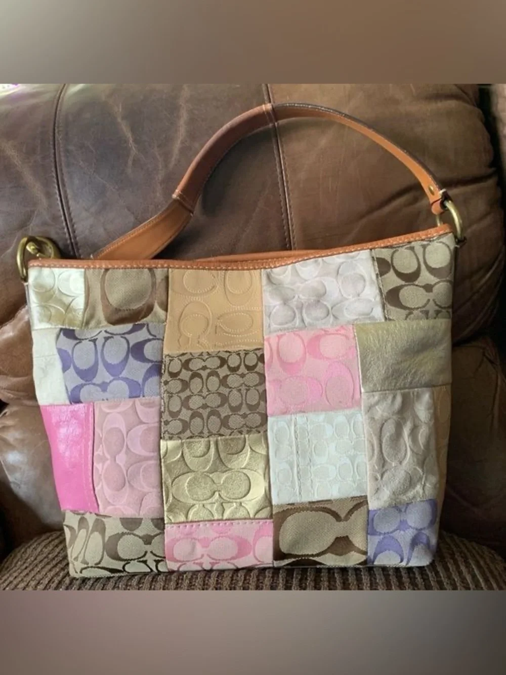 Vintage Coach Patchwork Signature Hobo Shoulder Bag